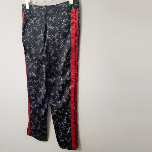 NWOT Equipment Femme black silk micro floral print pants w/ racer stripe detail - Picture 8 of 9